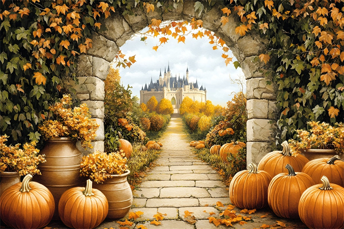 Castle Backdrop Royal Pumpkin Grove Fall Photo Backdrop GQ57-102