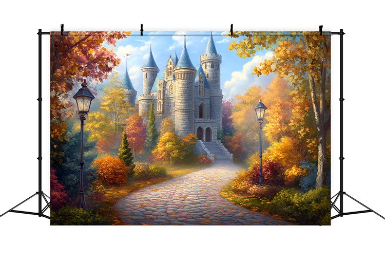 Castle Photo Backdrop Golden Forest Pathway Fall Backdrop GQ57-104