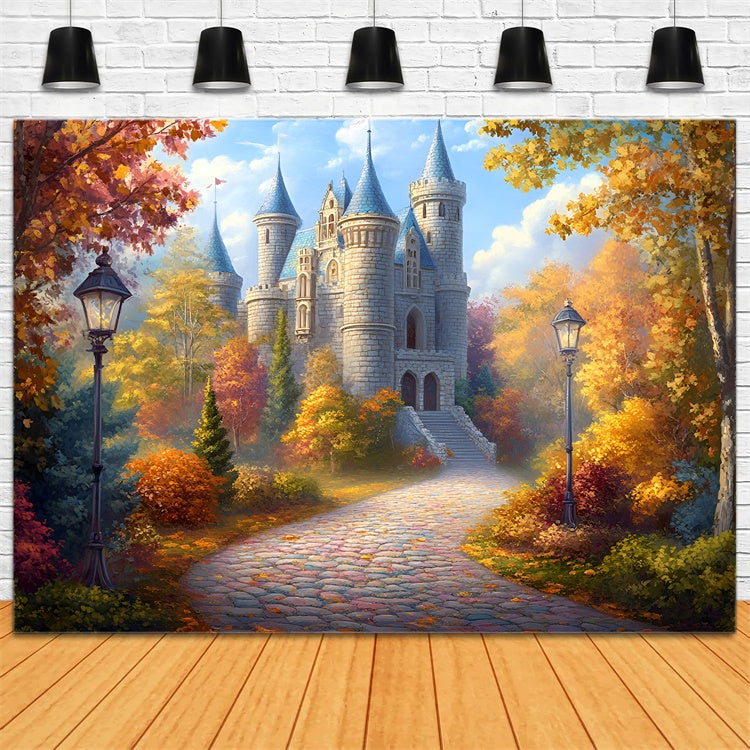 Castle Photo Backdrop Golden Forest Pathway Fall Backdrop GQ57-104