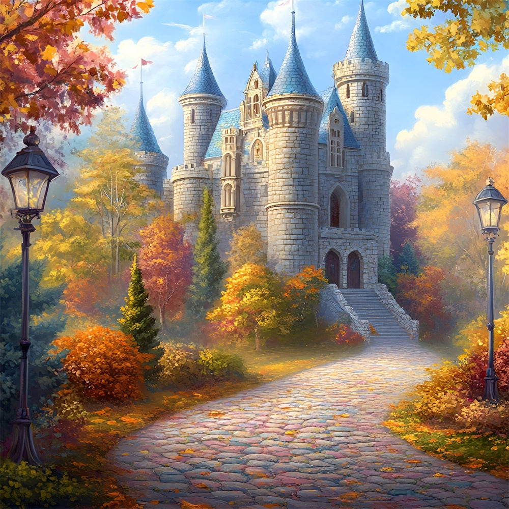 Castle Photo Backdrop Golden Forest Pathway Fall Backdrop GQ57-104