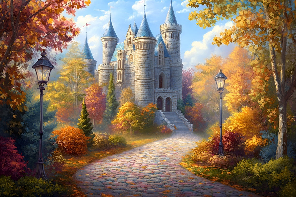 Castle Photo Backdrop Golden Forest Pathway Fall Backdrop GQ57-104