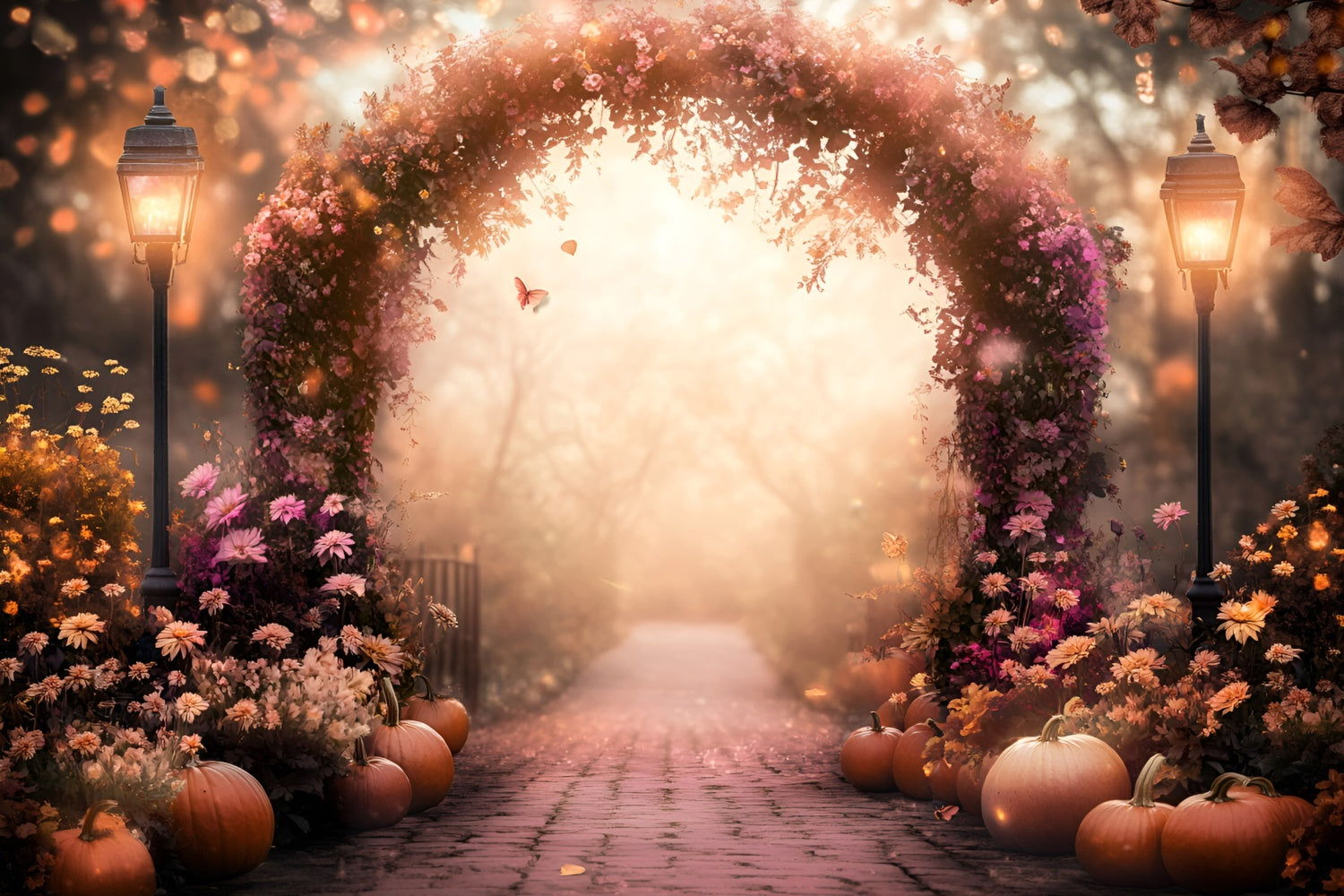 Fall Photo Backdrop Pumpkin Twilight Garden Backdrop GQ57-105