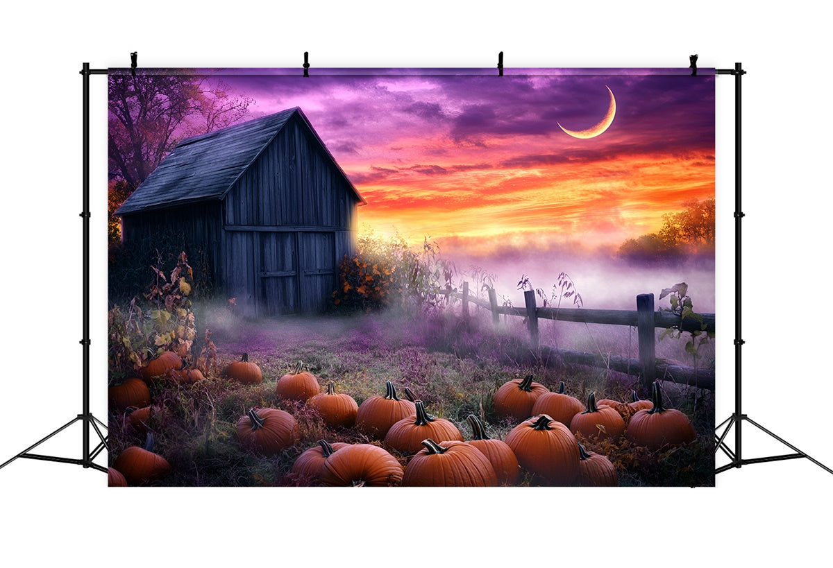 Sunset Photo Backdrop Pumpkin Fog Fantasy Fall Backdrops GQ57-107