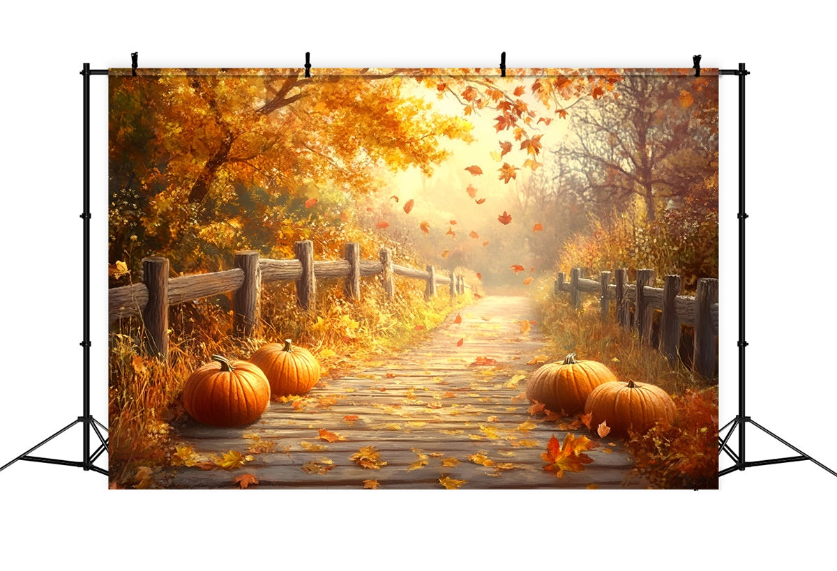 Fall Leaves Backdrop Rustic Fence Trail Forest Backdrop GQ57-108