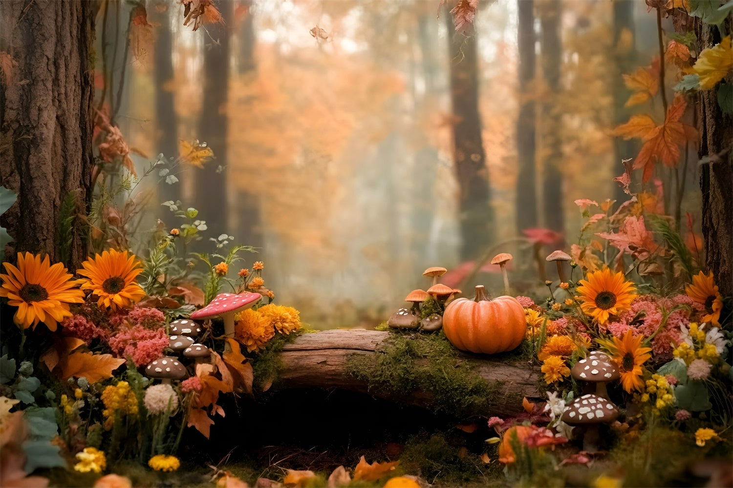 Fall Forest Backdrop Forest Fairyland Pumpkin Backdrop GQ57-109