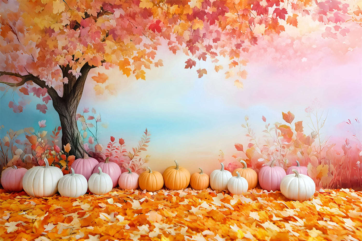 Autumn Leaves Backdrop Pastel Pumpkin Dreams Backdrop GQ57-111