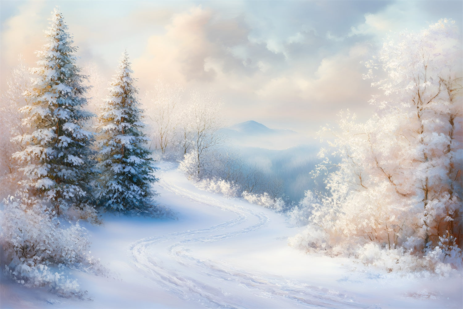 Winter Backdrops Frosted Pine Valley Path Backdrop GQ57-138