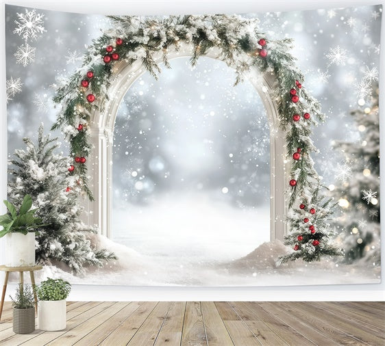 Winter Snow Backdrop Snowy Garland Arch Backdrop GQ57-139