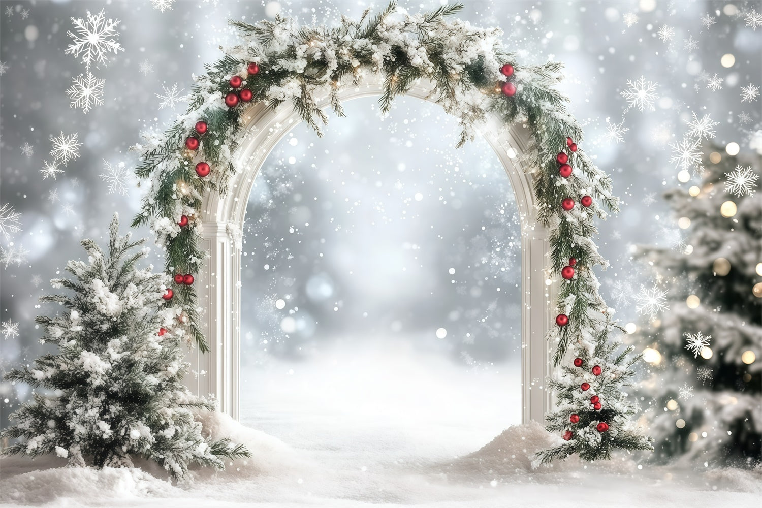 Winter Snow Backdrop Snowy Garland Arch Backdrop GQ57-139