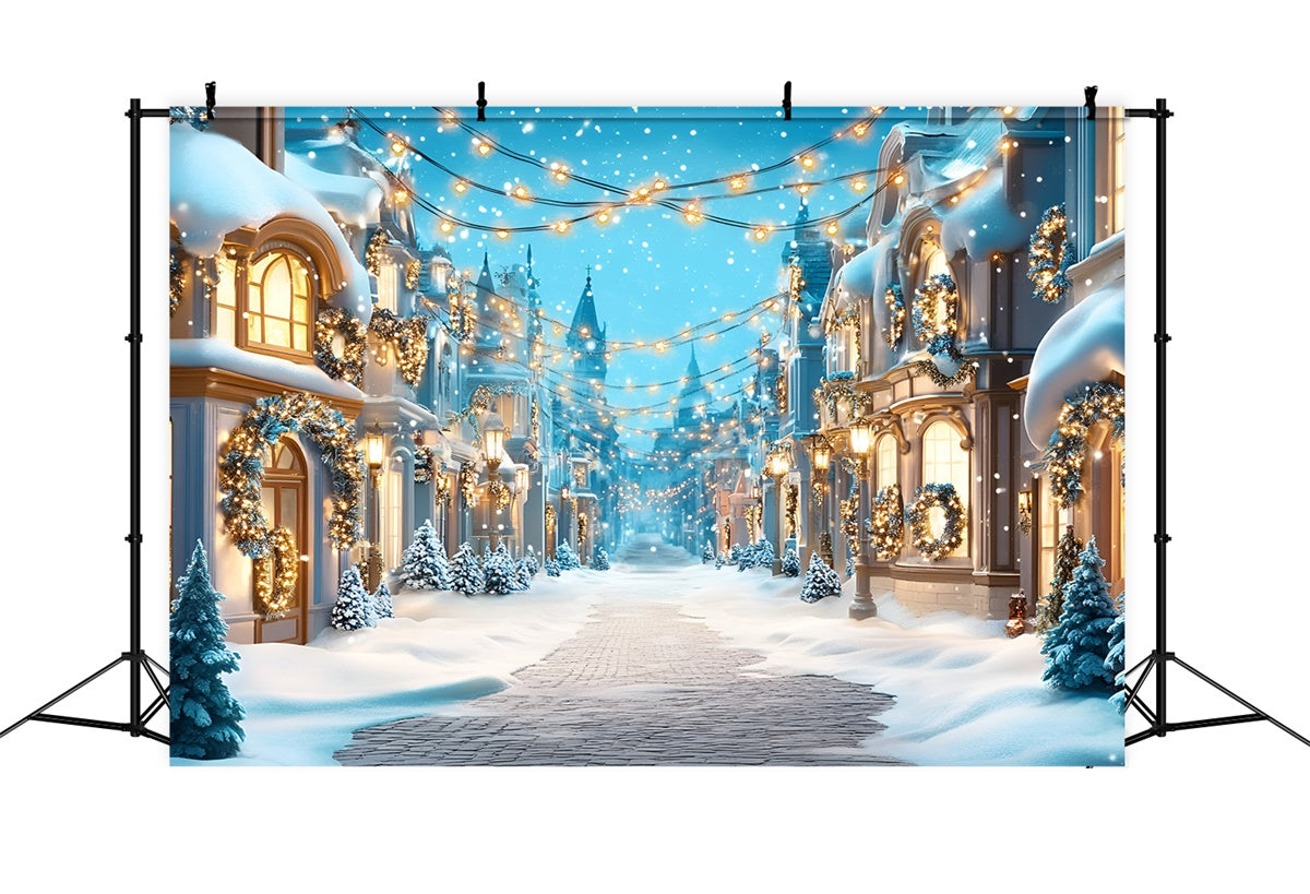 Winter Scene Backdrop Snowy Festive Street Backdrop GQ57-140