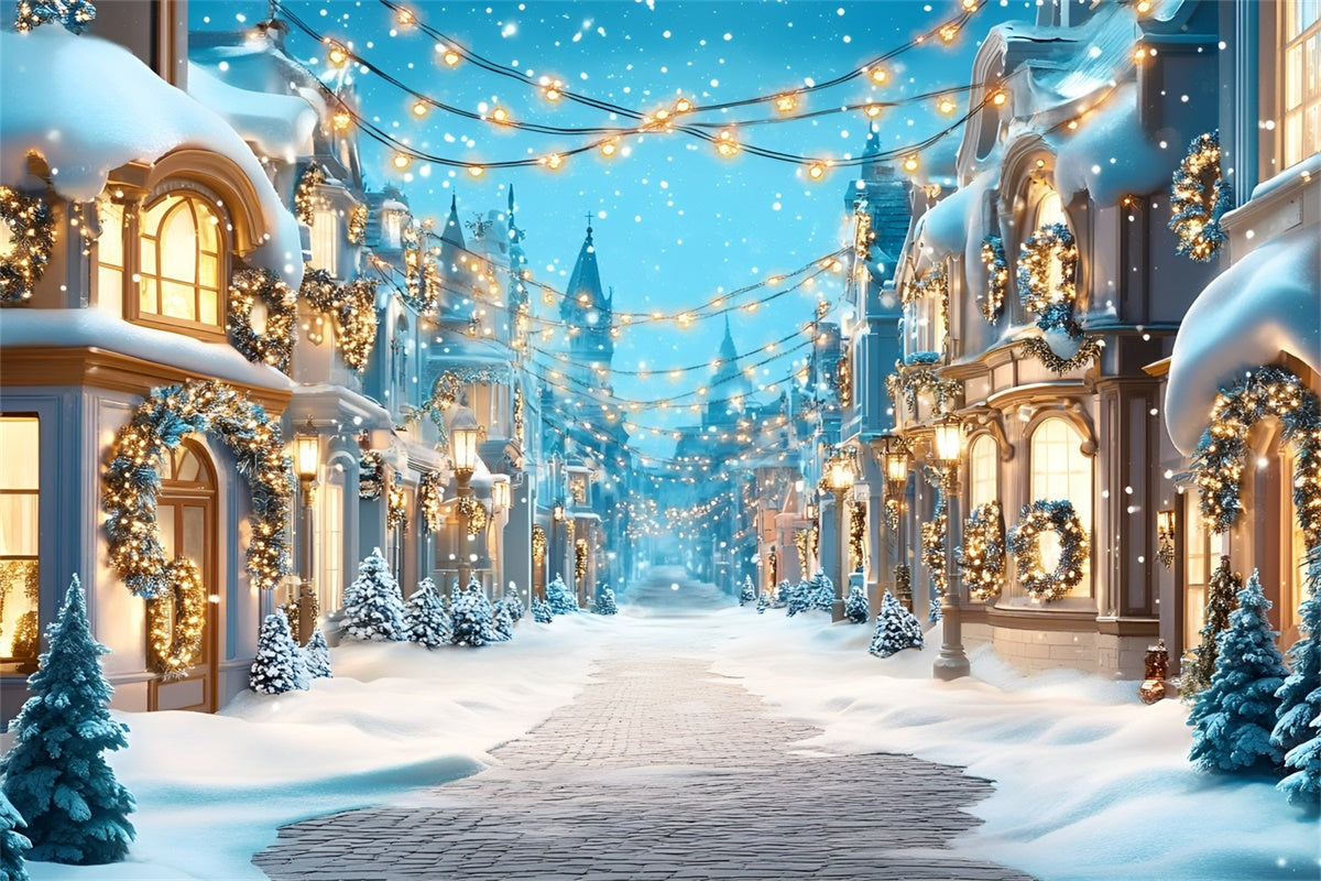 Winter Scene Backdrop Snowy Festive Street Backdrop GQ57-140