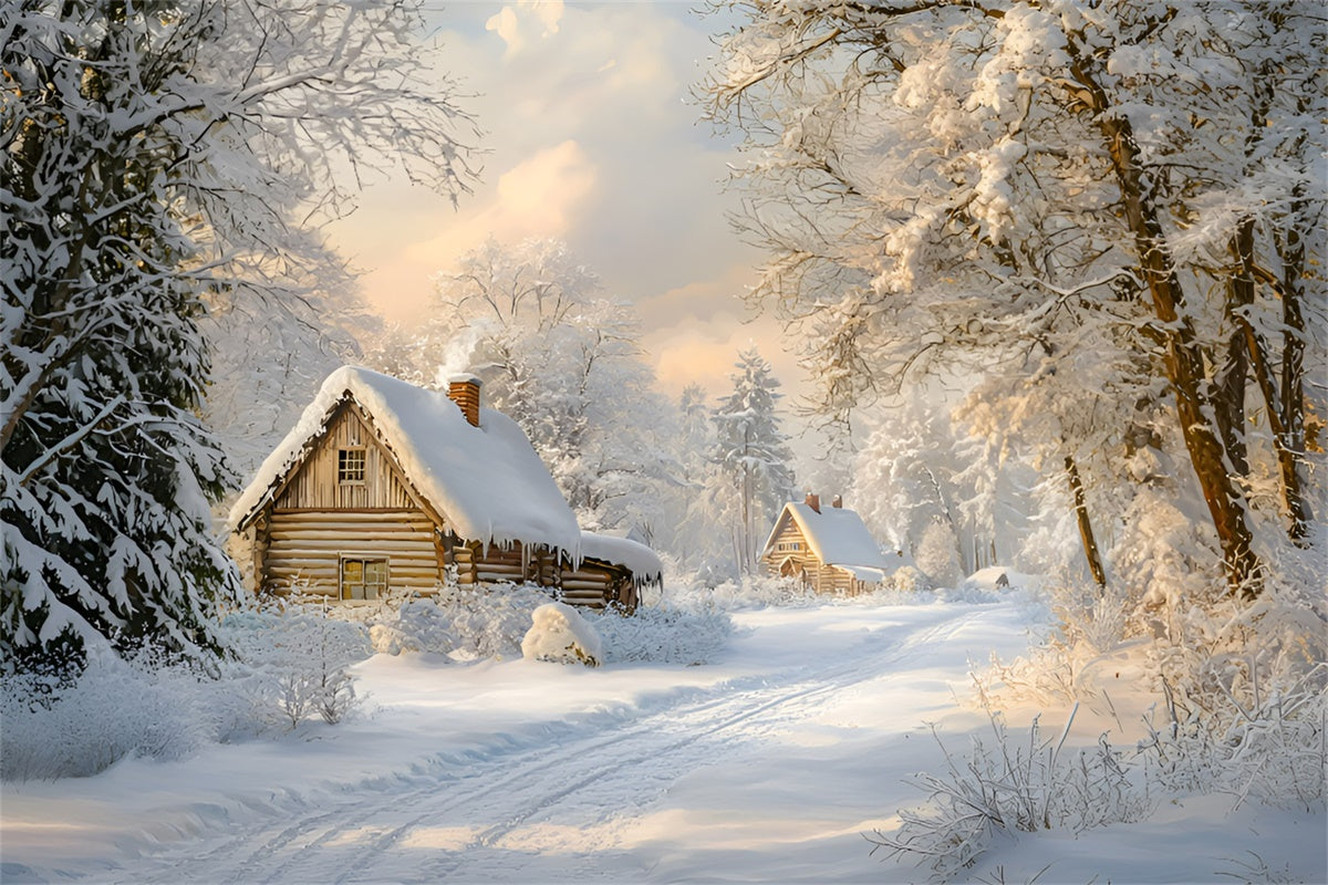 Snow Backdrop Frosty Morning Cottage Backdrop GQ57-141