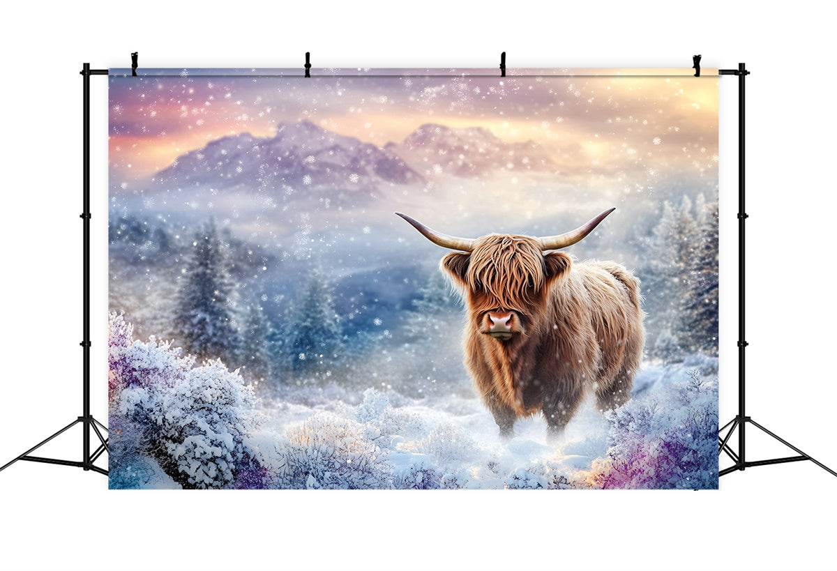 Snowflake Backdrop Frozen Meadow Bull Backdrop GQ57-143