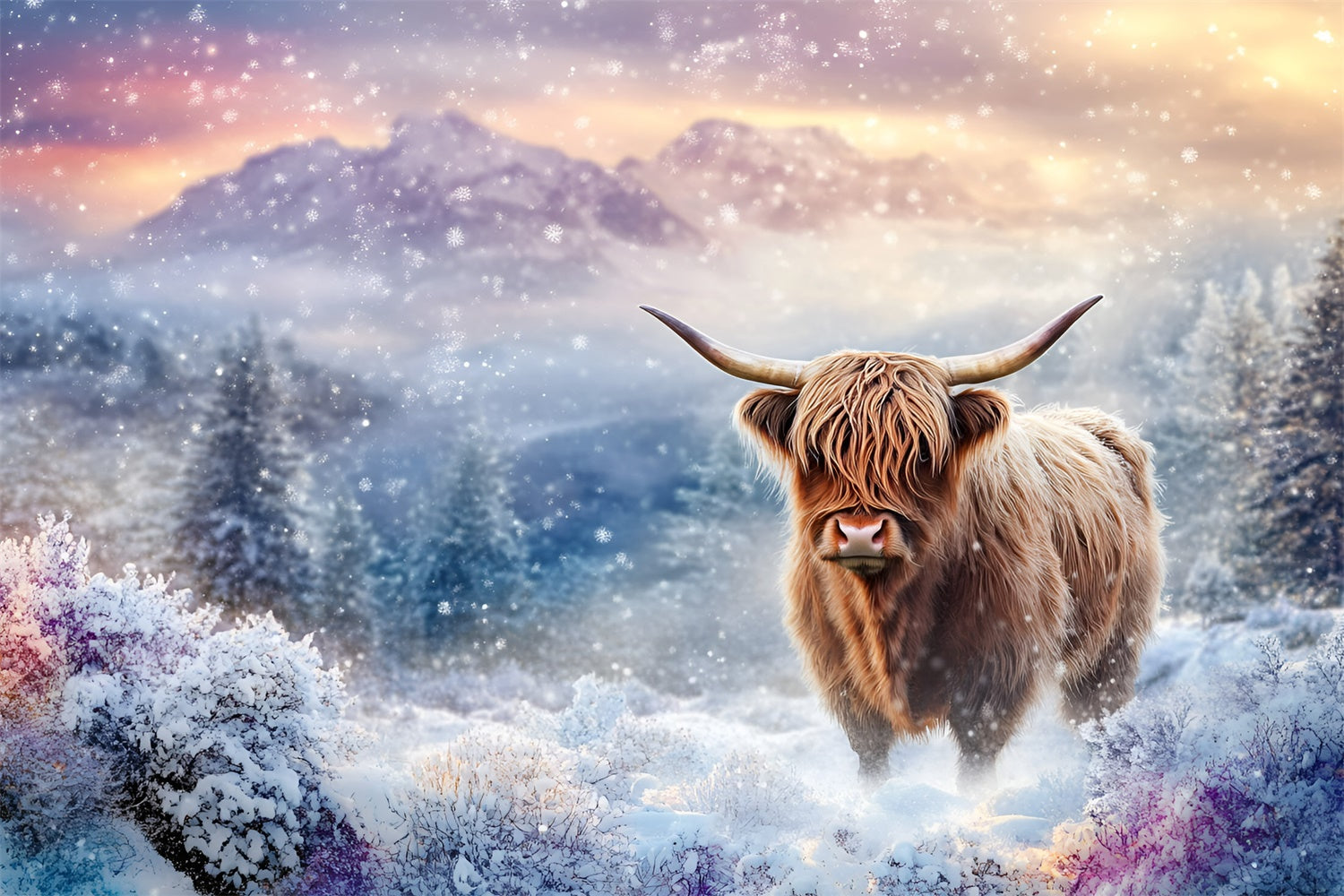 Snowflake Backdrop Frozen Meadow Bull Backdrop GQ57-143