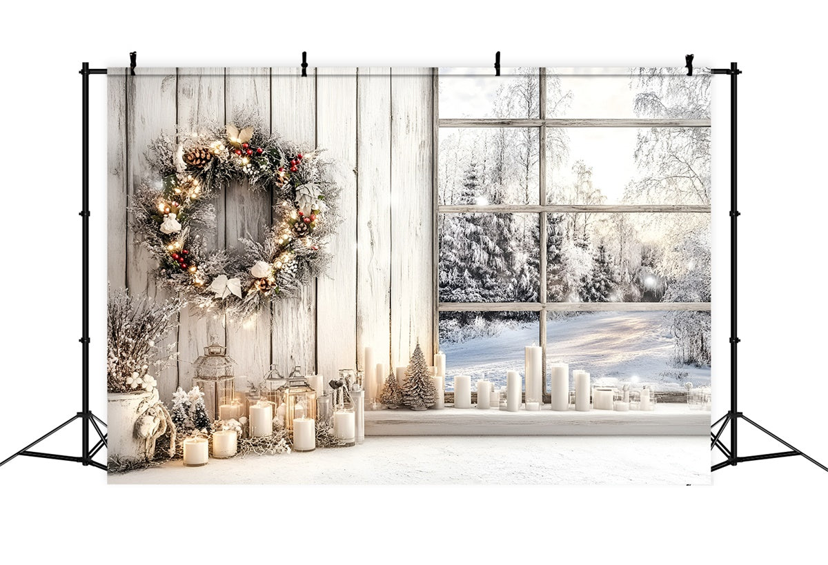 Winter Scene Backdrop Rustic Winter Wreath Backdrop GQ57-145