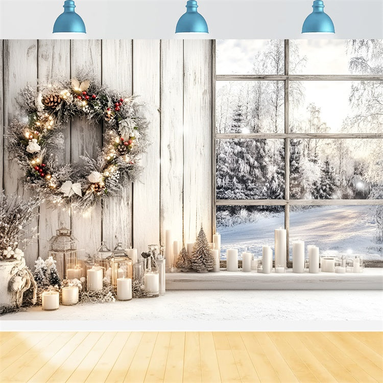 Winter Scene Backdrop Rustic Winter Wreath Backdrop GQ57-145