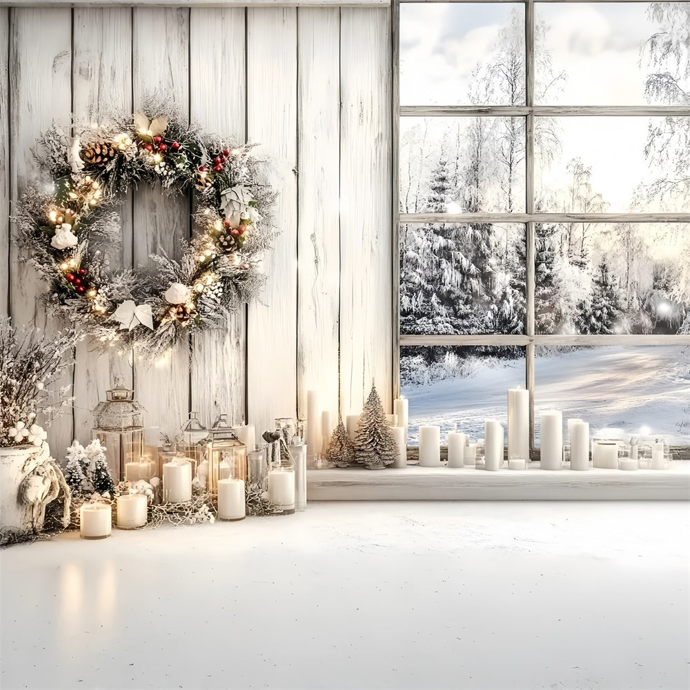 Winter Scene Backdrop Rustic Winter Wreath Backdrop GQ57-145