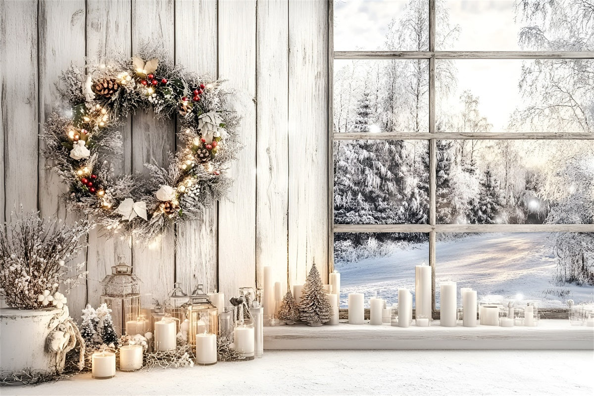 Winter Scene Backdrop Rustic Winter Wreath Backdrop GQ57-145