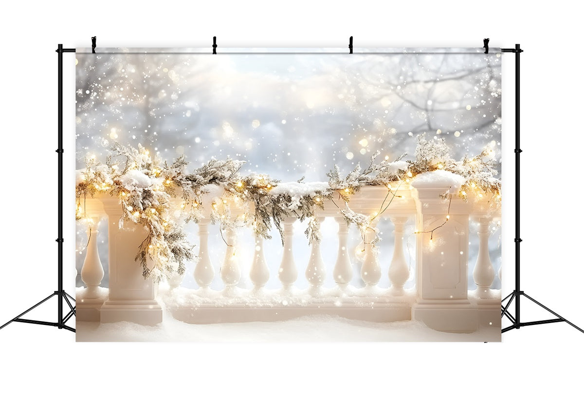 Winter Snow Backdrop Winter Terrace Lights Backdrop GQ57-146