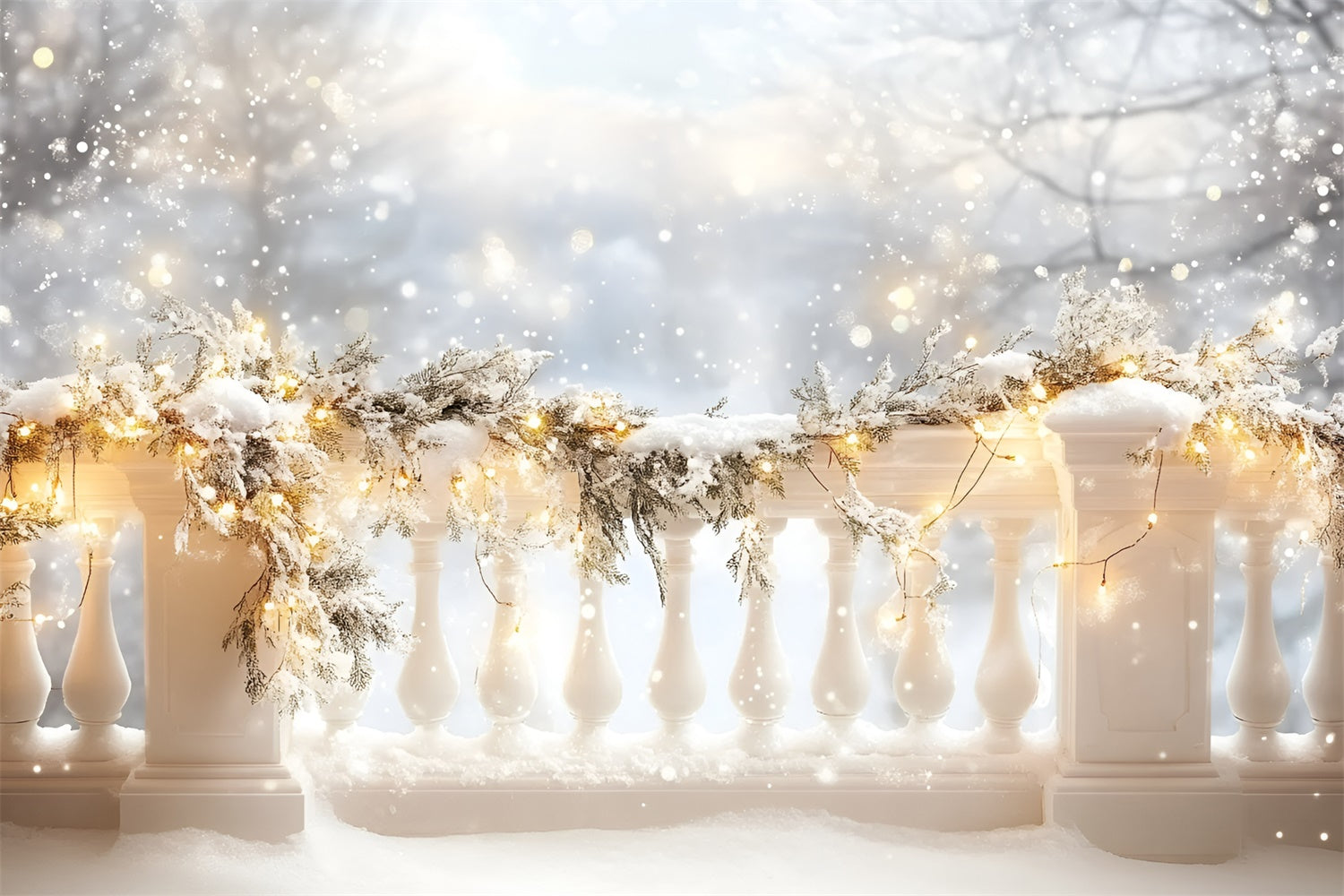 Winter Snow Backdrop Winter Terrace Lights Backdrop GQ57-146