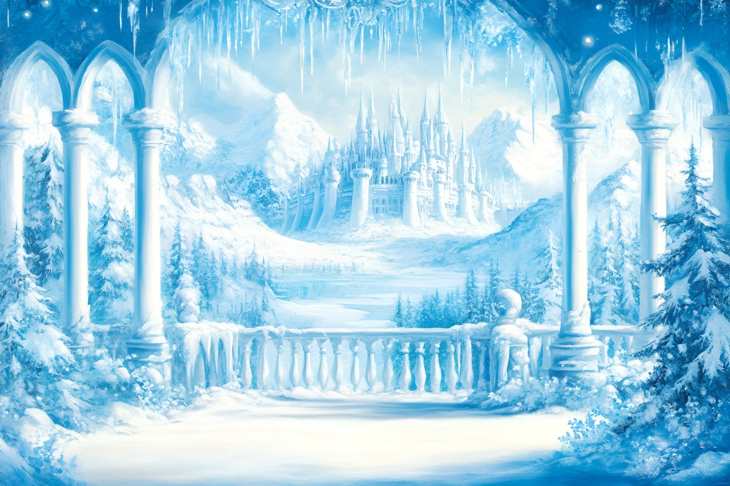 Frozen Castle Backdrop Snow Palace Winter Backdrops GQ57-147