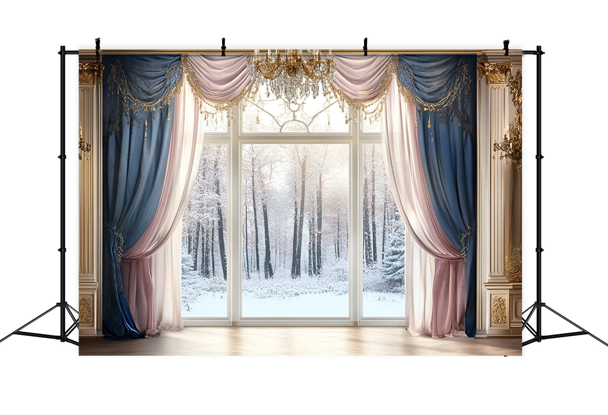 Winter Photo Backdrop Grand Hall Snow Window Backdrop GQ57-148