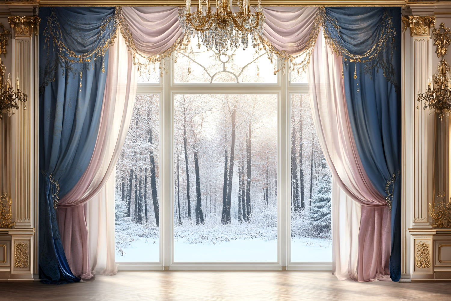 Winter Photo Backdrop Grand Hall Snow Window Backdrop GQ57-148