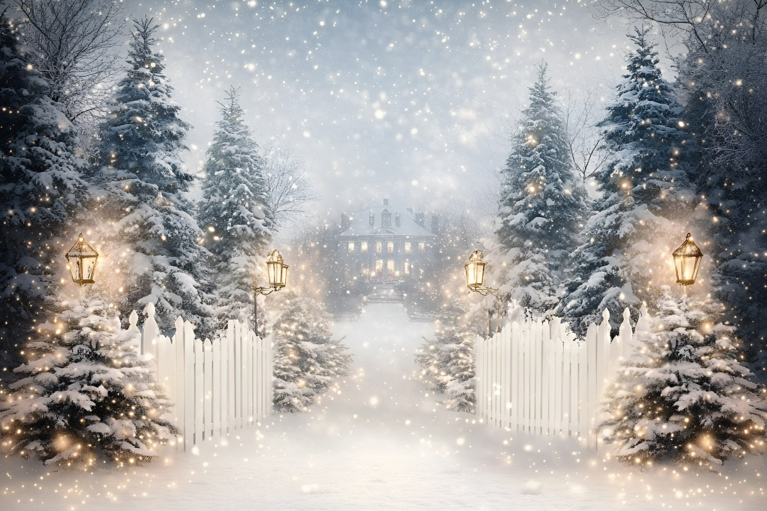 Winter Snow Backdrop Lantern Snow Trail Backdrop GQ57-152