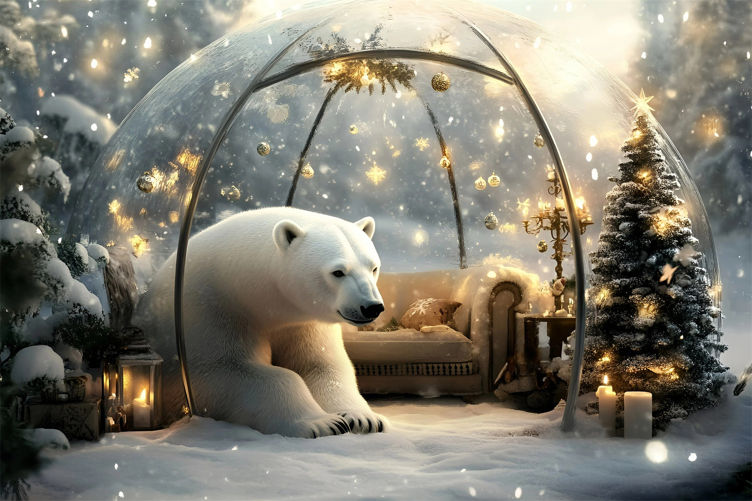 Snow Globe Backdrop Polar Bear Enchanted Backdrop GQ57-154