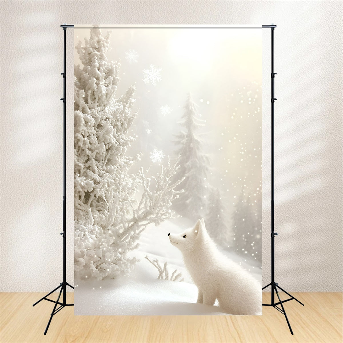 Snowflake Backdrop White Fox Winter Glow Backdrop GQ57-156