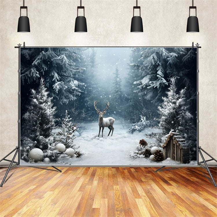 Winter Backdrop Photography Snowy Pine Stag Backdrop GQ57-164