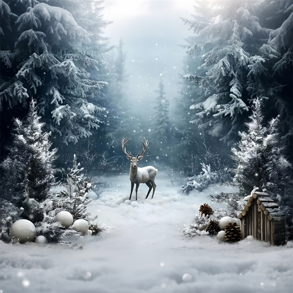Winter Backdrop Photography Snowy Pine Stag Backdrop GQ57-164