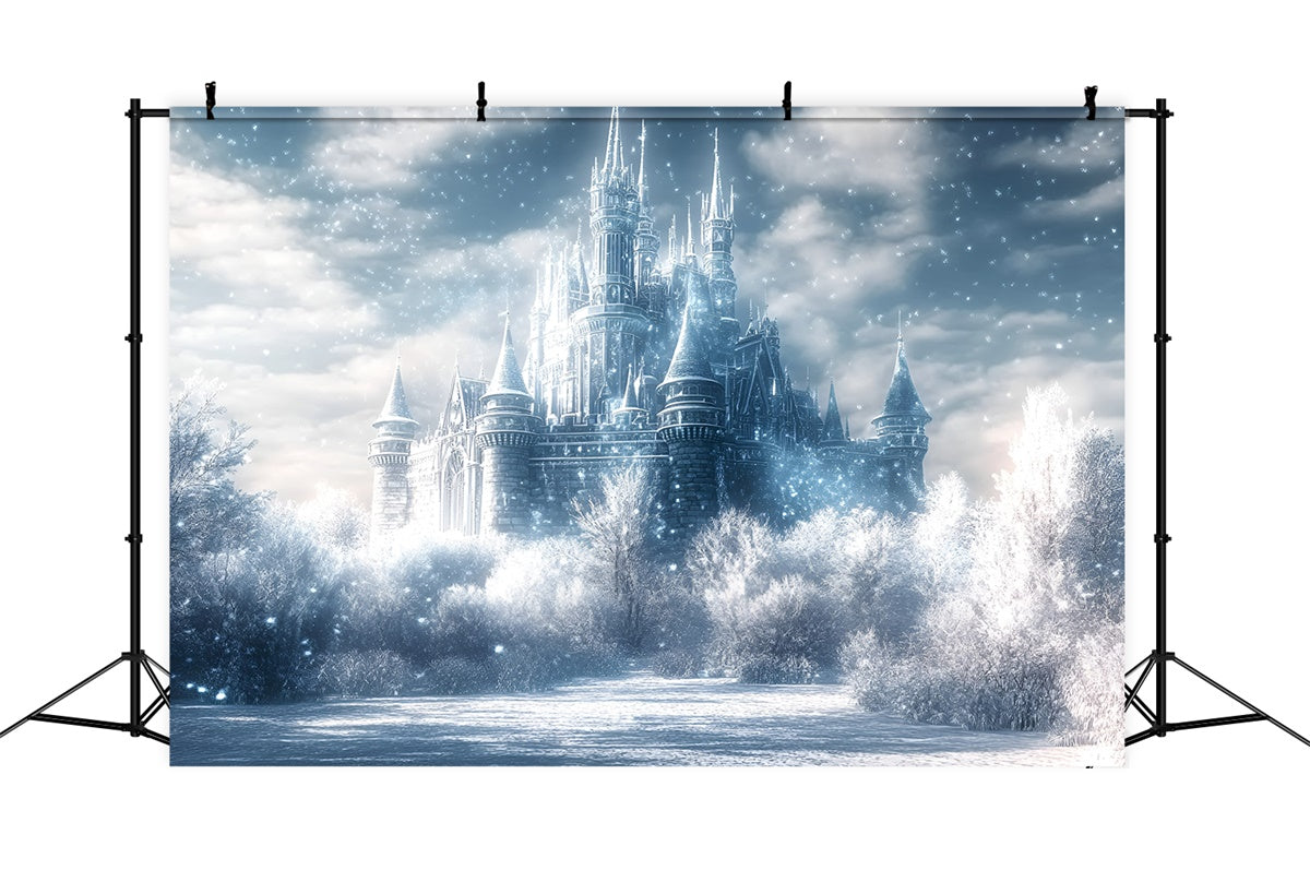 Winter Castle Backdrop Twilight Snow Kingdom Backdrop GQ57-167