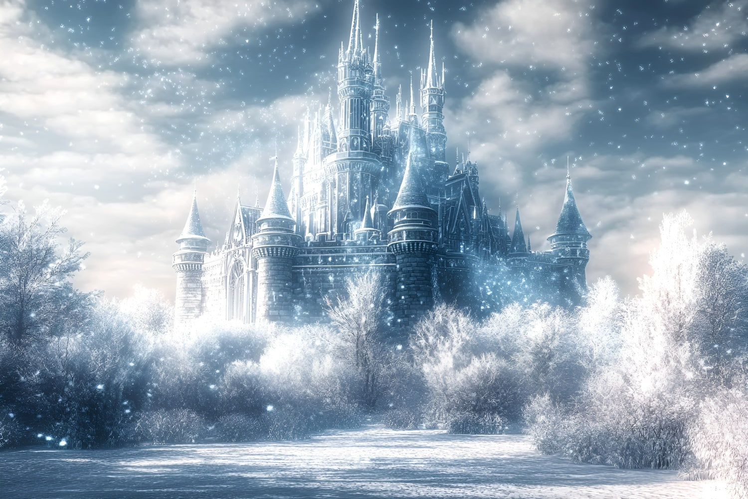 Winter Castle Backdrop Twilight Snow Kingdom Backdrop GQ57-167