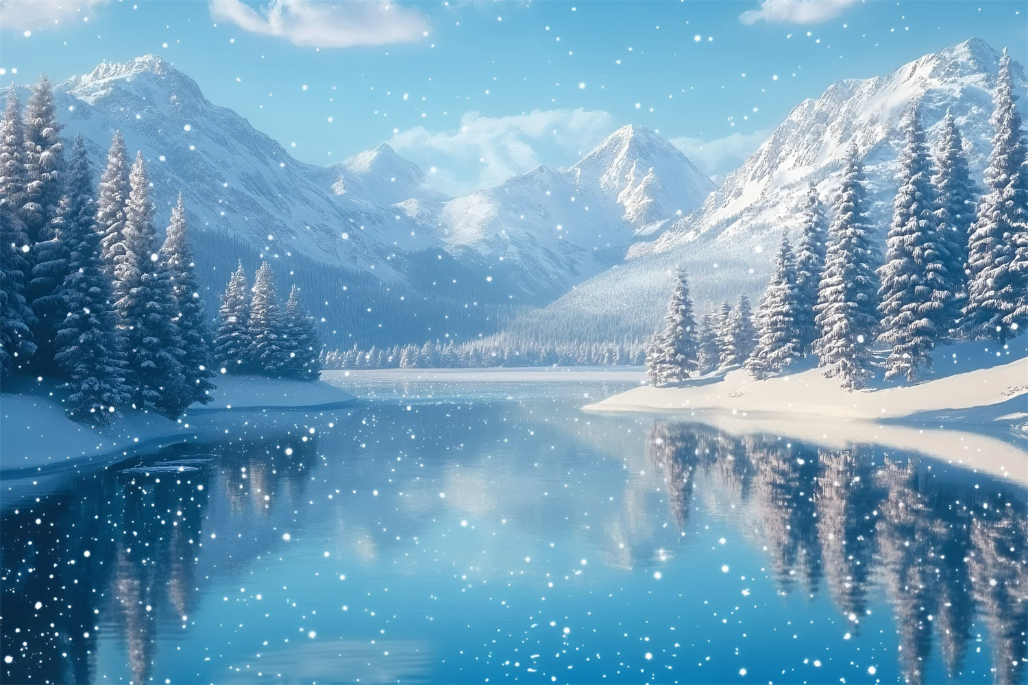 Winter Wonderland Backdrop Winter Serenity Lake Backdrop GQ57-170