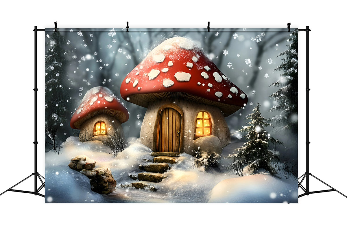 Snowflake Backdrop Snowy Mushroom Cottage Backdrop GQ57-172