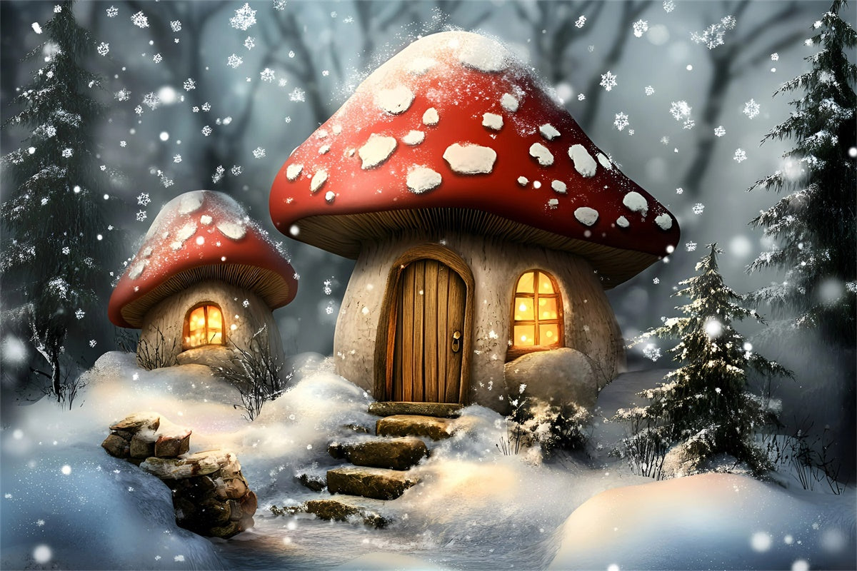 Snowflake Backdrop Snowy Mushroom Cottage Backdrop GQ57-172