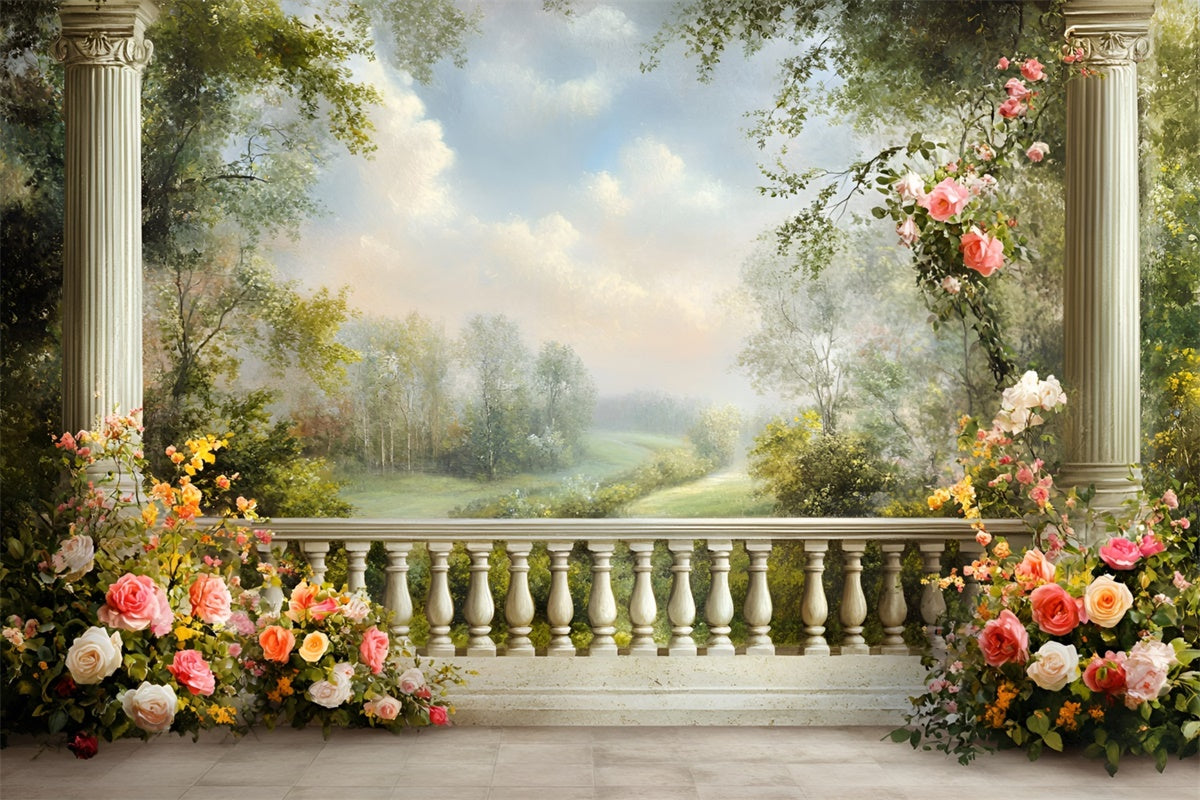 Fine Art Photography Backdrops Floral Balcony Backdrop GQ57-193