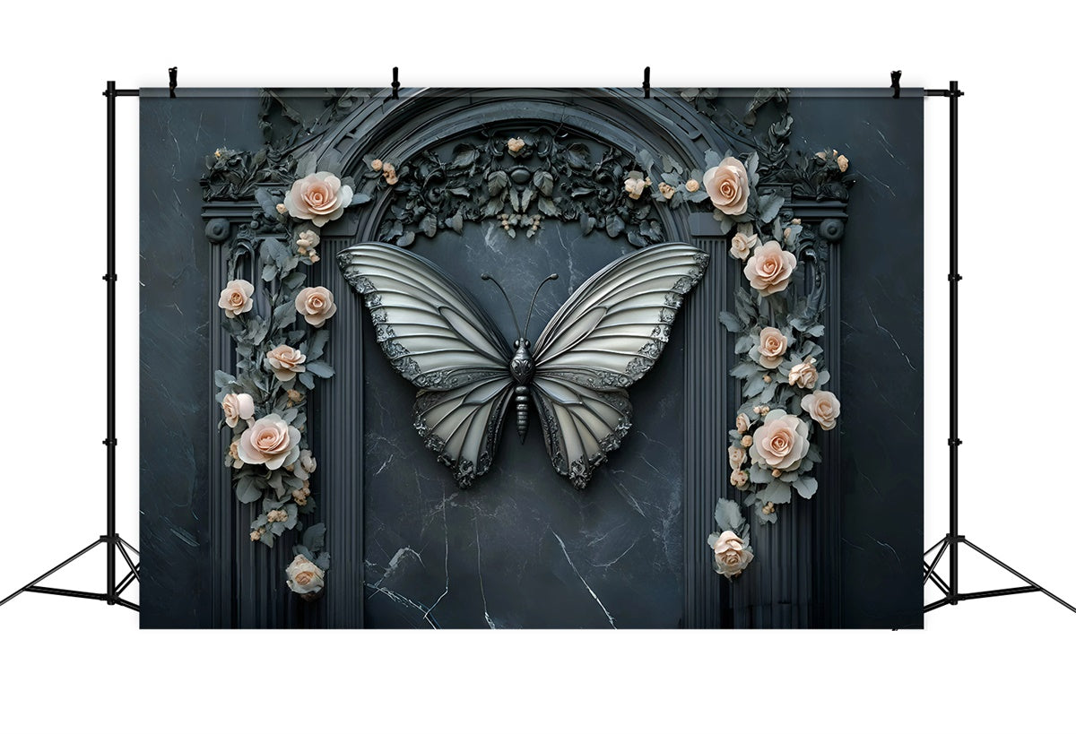 Backdrops Fine Art Midnight Butterfly Rose Arch Backdrop GQ57-202