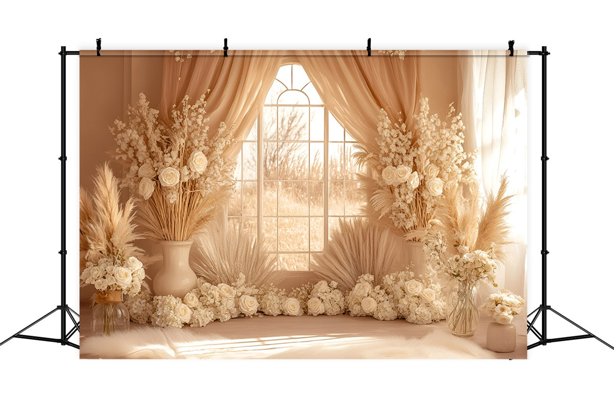 Boho Backdrops Cream Pampas Window Glow Backdrop GQ57-213