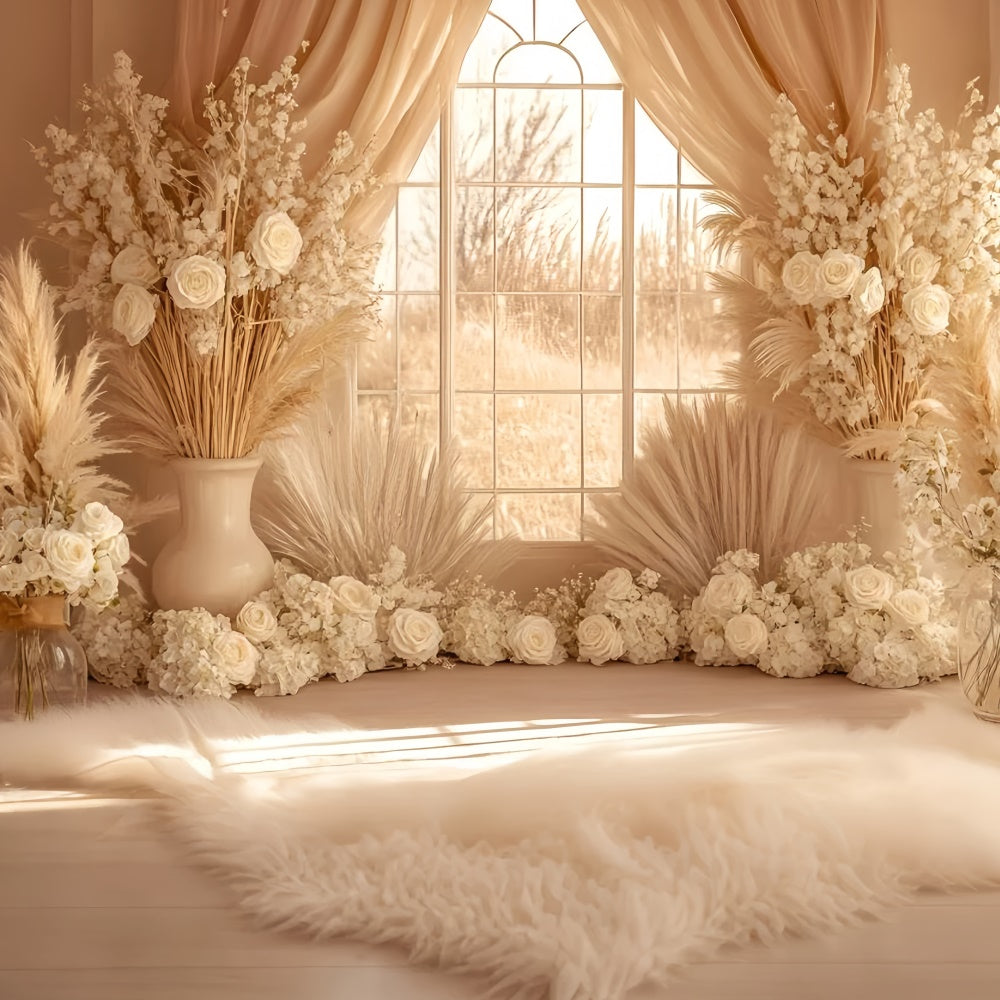Boho Backdrops Cream Pampas Window Glow Backdrop GQ57-213