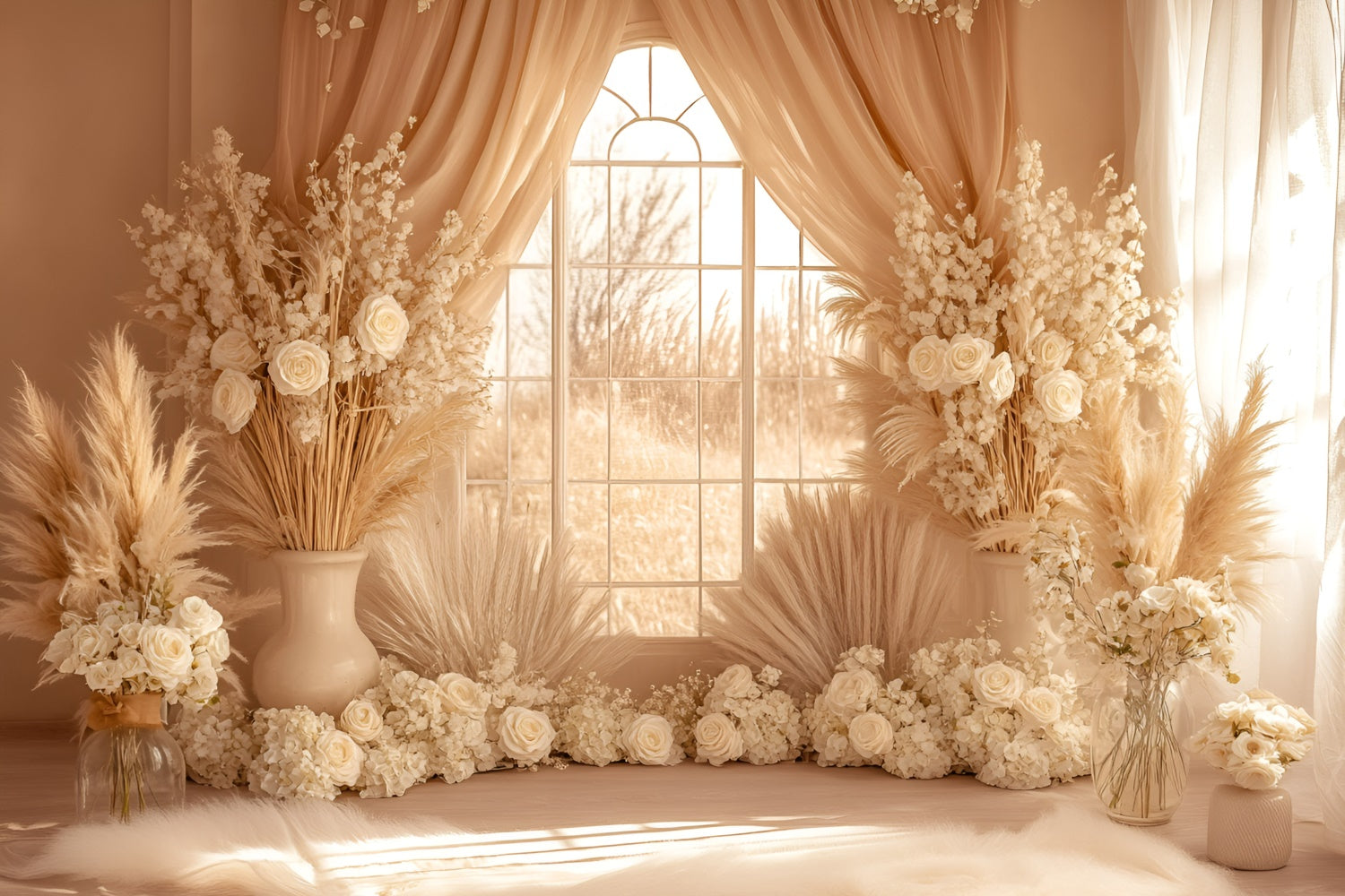 Boho Backdrops Cream Pampas Window Glow Backdrop GQ57-213