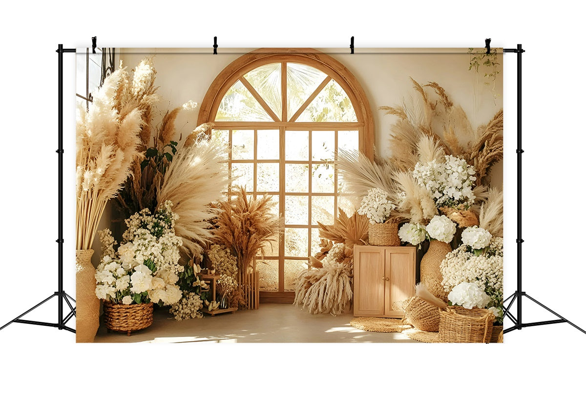 Boho Photo Backdrop Cottage Pampas Window Backdrop GQ57-222