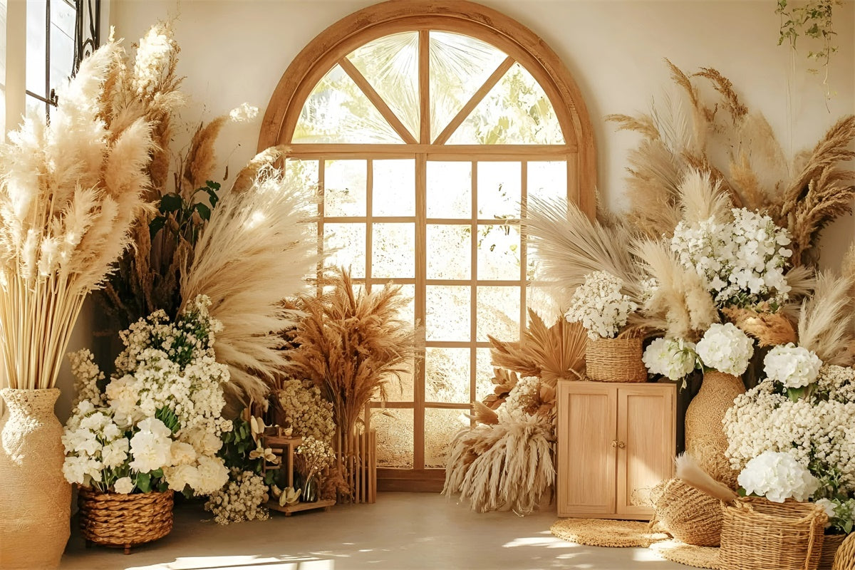 Boho Photo Backdrop Cottage Pampas Window Backdrop GQ57-222