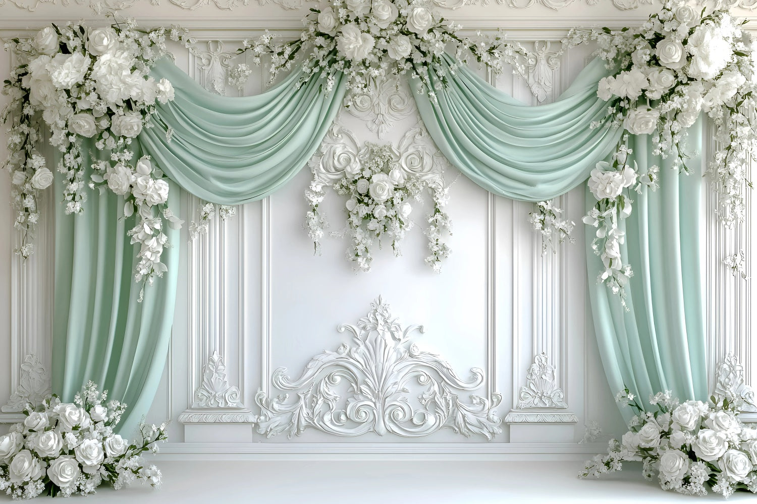 Boho Backdrops Regal Green Draped Flower Backdrop GQ57-228