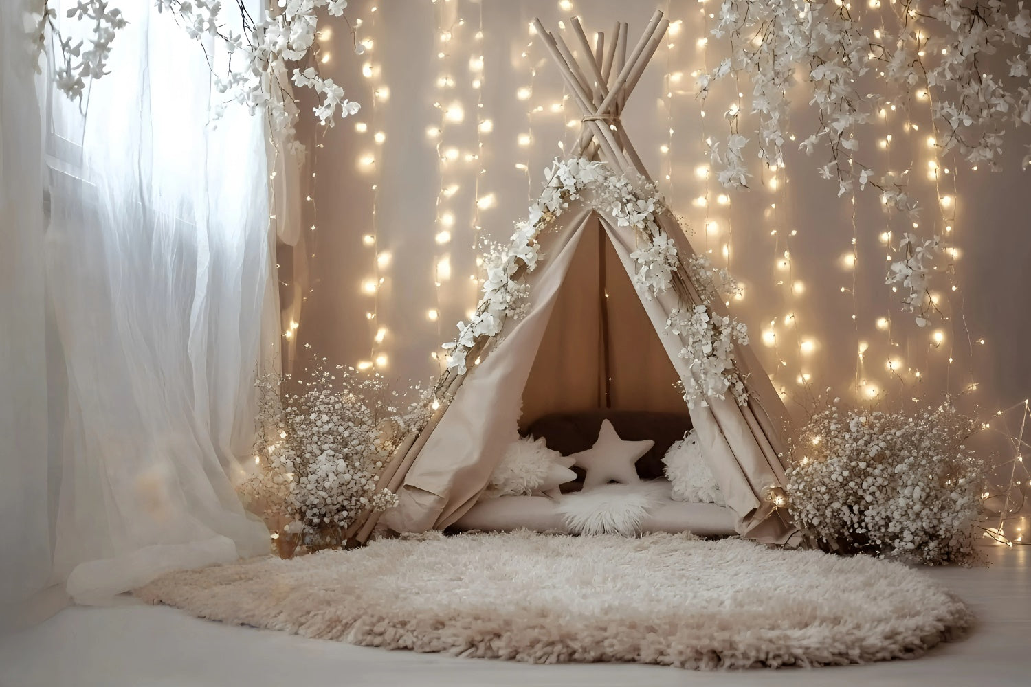 Bohemian Backdrop Fairylight Blossom Tent Backdrop GQ57-229