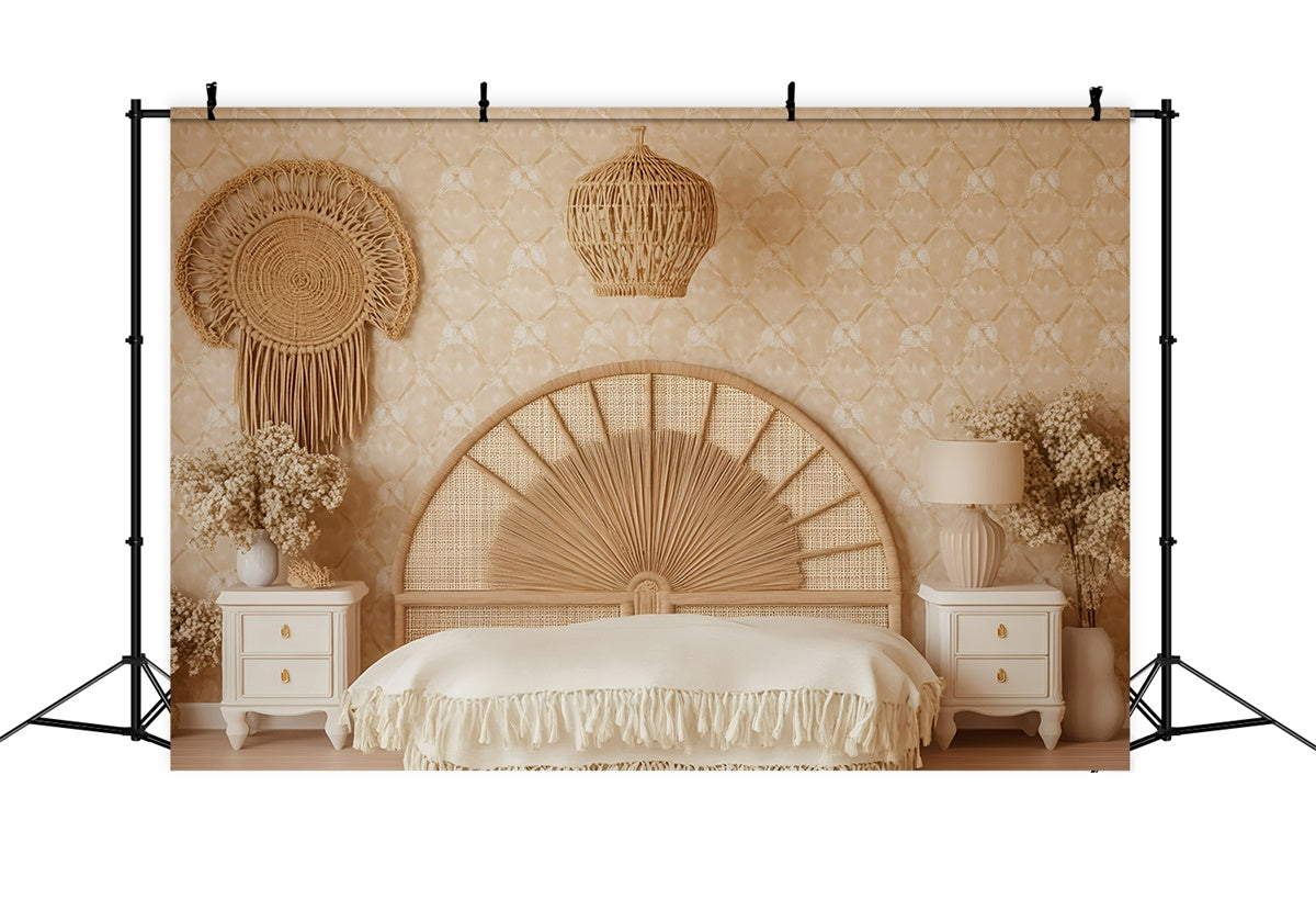 Bohemian Photo Backdrop Rattan Rustic Bedroom Backdrop GQ57-232