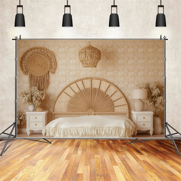 Bohemian Photo Backdrop Rattan Rustic Bedroom Backdrop GQ57-232
