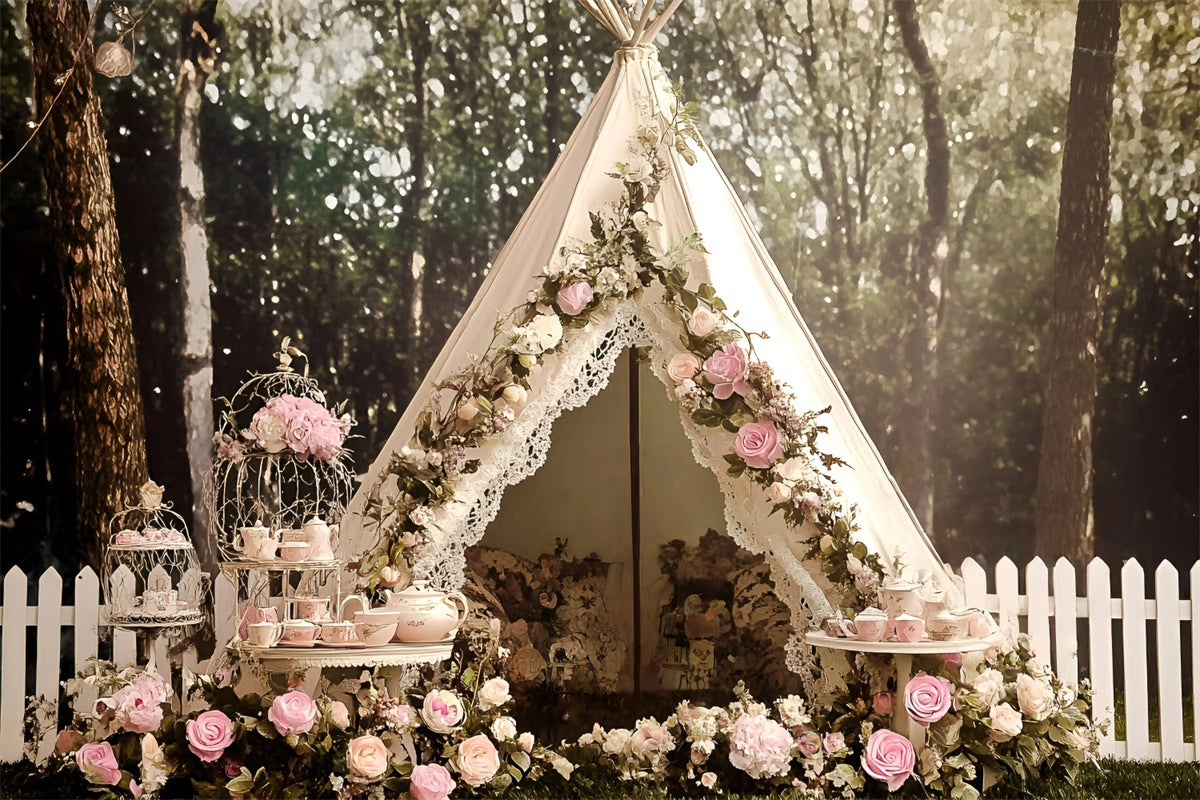 Boho Photography Backdrop Pink Rose Lace Tent Backdrop GQ57-234