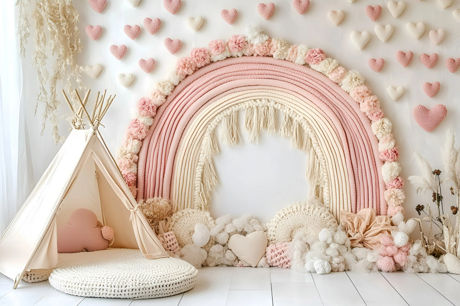 Boho Photo Backdrop Blush Petals Dream Arch Backdrop GQ57-236
